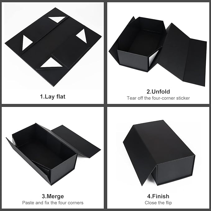 Black Gift Box 10" x 6" x 3" with Magnetic Closure Lid Gift Boxe for Presents,Bridesmaid Gifts Boxes,Cute Box,Birthday Box,Luxury for Gift Packaging, Magnetic Gift Boxe for Wrapping Gifts (Black)
