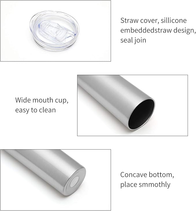 HASLE OUTFITTERS 20 oz Skinny Tumblers Bulk Set, Stainless Steel Insulated Slim Tumblers with Lids Travel Water Cups(Stainless Steel, 8)