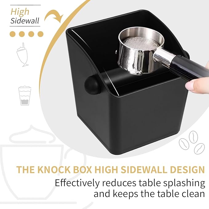 Large Square Knock Box Shock-absorbent Knock Box Espresso with Removable Knock Bar and Non-Slip Base Espresso Accessories for Home/Office (Large Black Knock Box)