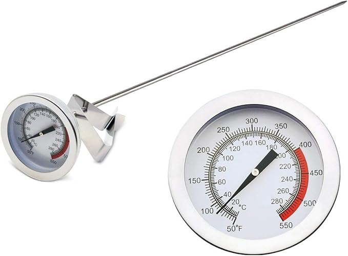 Deep Fryer/Candy/Turkey Thermometer with Clip&15 inch stem - Professional Kitchen Pot Fryer,Stainless Steel Fry Oil Thermometer for Frying,Candy and Meat Cooking