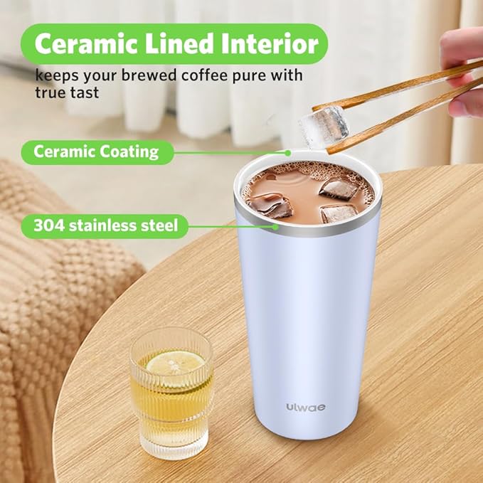 Insulated Coffee Mug with Ceramic Coating, 18oz Travel Mug with Leak-proof Lid, Vacuum Double-wall Tumbler, Stainless Steel Thermal Cup for Tea, Hot Cocoa, Cold Beverage, Ice Drinks