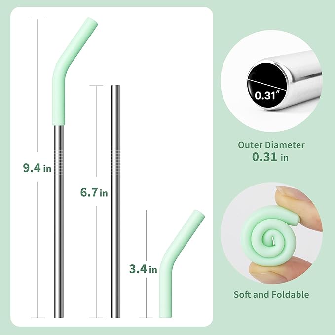 6.7" Short Metal Straw-Reusable Stainless Steel Drink Straws with Silicone Tips and Brush, Fit for 6 7 10 12 oz Small Cups (Colors 3)