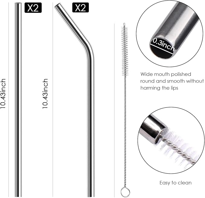 Reusable Straw,Stainless Steel Straws,Drinking Straws Fit for Standley 30 OZ,4 + 1 Cleaning Brush for 20/30 Oz for Yeti/RTIC/Ozark/Reduce/Trail and More Brand Tumblers