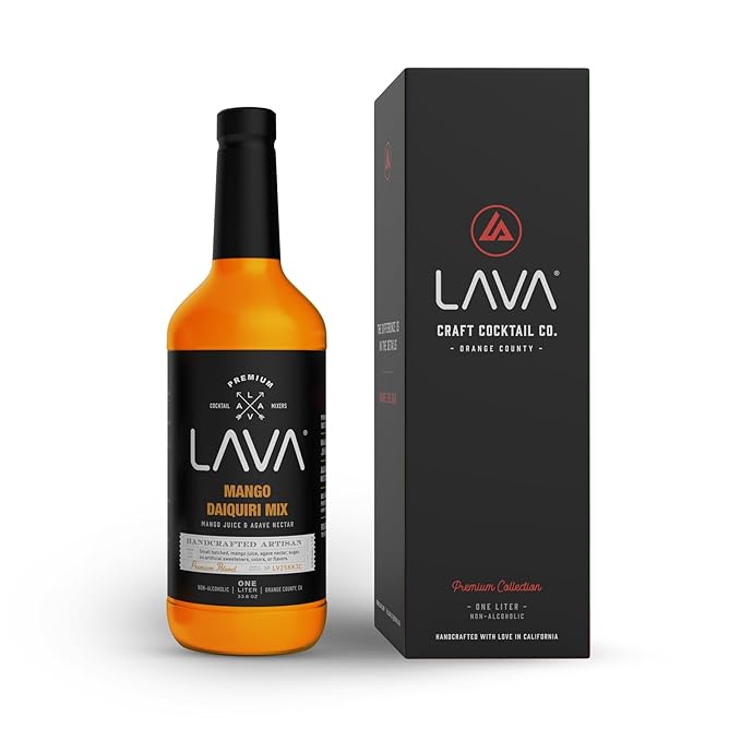 LAVA Premium Mango Daiquiri Mixer, Non-Alcoholic Natural Mango Mix for Cocktails, Smoothies, Margaritas, Daiquiris, Soda, and More. Made with Real Mango Juice, Cane Sugar, Agave Nectar. No Artificial Sweeteners, Flavors, or Colors. Gluten Free, Vegan, ...