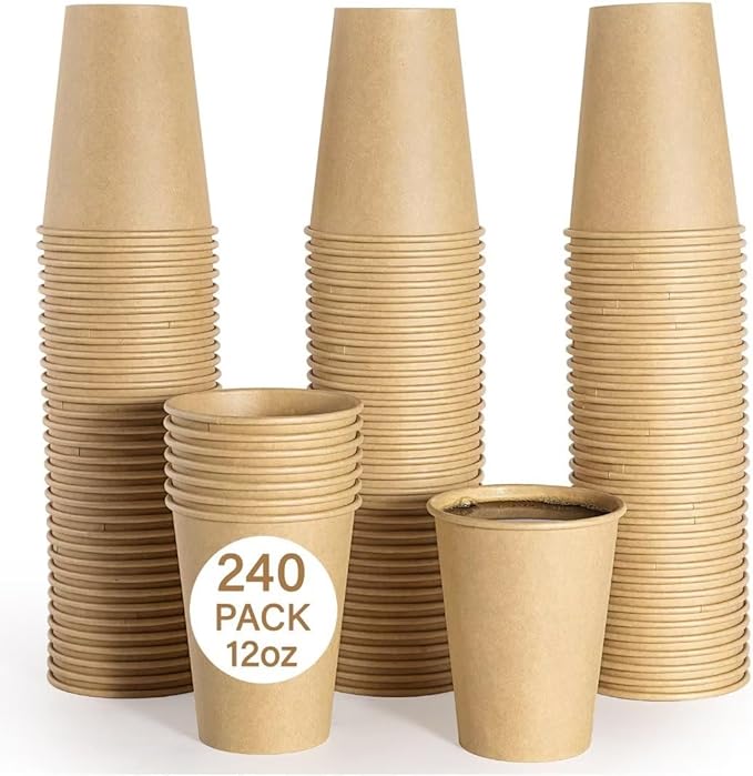 LITOPAK 240 Pack 12 oz Paper Cups, Kraft Hot Coffee Cups, Beverage Disposable Drinking Cups, Hot Coffee Cups, Paper Coffee Cups for Water, Coffee, Juice, and Tea