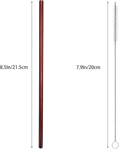 10 Pcs Stainless Steel Straws, Reusable Drinking Straws, Straight Metal Straw Sets with 2 Pcs Cleaning Brushes (8.5 Inch, Red)