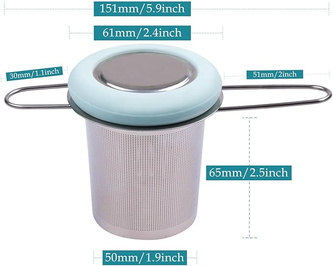 Fenshine Tea Infuser Stainless Steel Tea Strainer Folding Handle Tea Filter Extra Fine Mesh Strainer Brewing Basket with Lid for Loose Leaf Tea (Light Blue) …