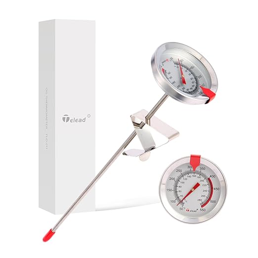 Candy Thermometer Waterproof - Oil Thermometer for Frying with Clips - 9" Side of Pot Thermometer Deep Fry for Oil Candy Candle BBQ - Silver