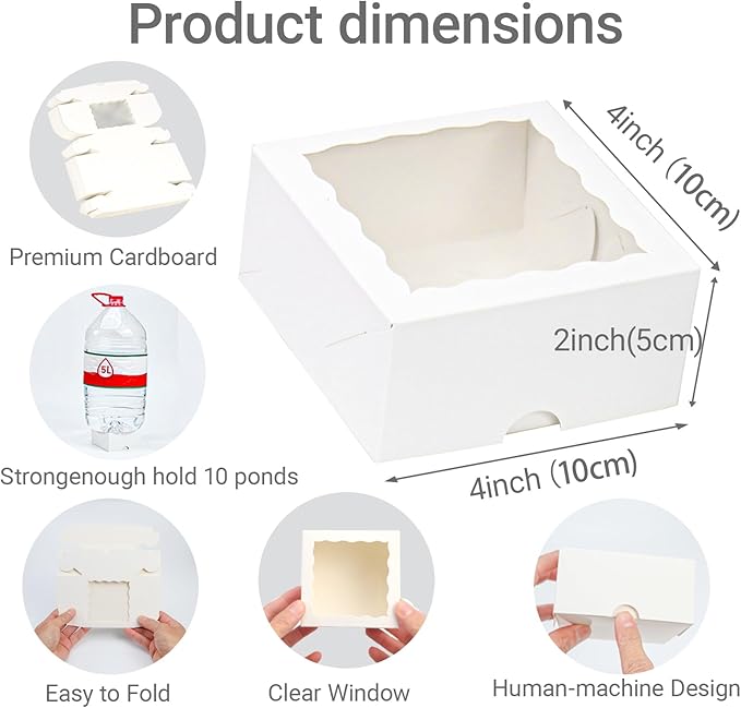 40 Pack White Bakery Boxes 4x4x2 Inches Cookies Boxes Mini Bundt Cake Boxes Pie Boxes Cinnamon Roll Treat Boxes Chocolate Truffle Boxes Party Wedding Favor