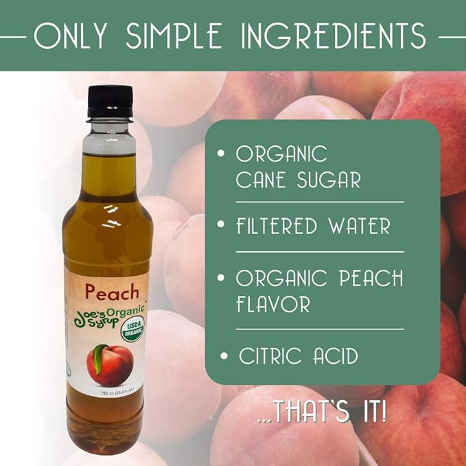Joe’s Syrup Organic Flavored Syrup, Organic Peach, 750 ml (3 Pack)