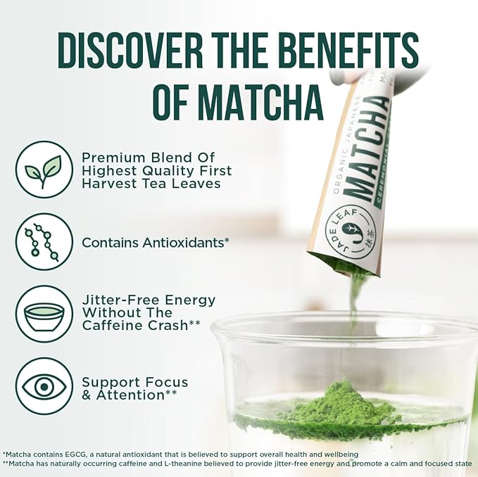 Jade Leaf Matcha Organic Premium Ceremonial Grade Matcha Green Tea Powder - Japanese - Culinary, Ingredient, Ceremonial Barista Teahouse, Latte, Collagen, 0.04 Ounce (Pack of 100), Ceremonial Matcha