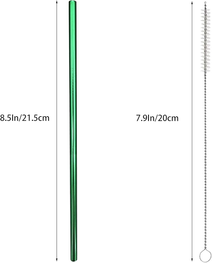 10 Pcs Stainless Steel Straws, Reusable Drinking Straws, Straight Metal Straw Sets with 2 Pcs Cleaning Brushes (8.5 Inch, Green)