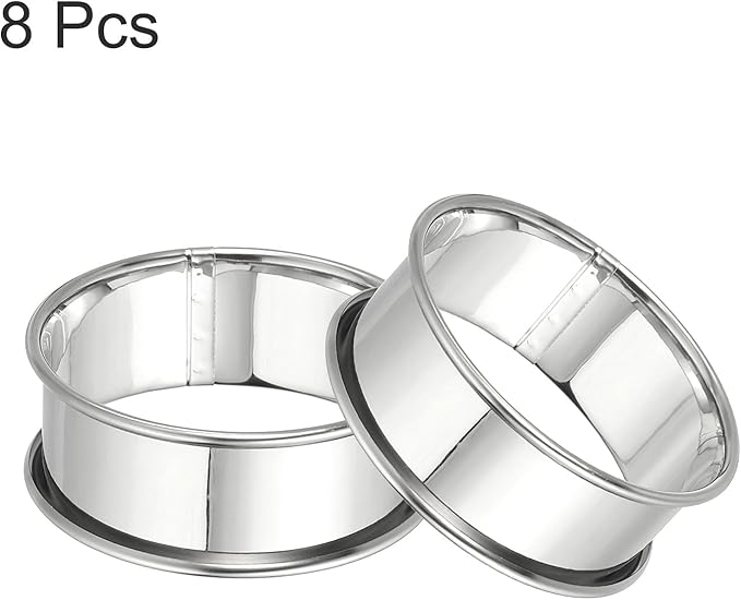 HARFINGTON 8pcs Crumpet Rings 2.36" Nonstick Round Cake Ring Stainless Steel Double Rolled English Pastry Rings for Kitchen Baking Crumpet Dessert, Silver