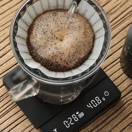 MHW-3BOMBER Espresso Scale with Timer,Small Coffee Scale with Solid-Liquid Detection,Auto Tare Digital Coffee Bean Scale,0.1g Accurate Weighting,2 Mode,Black ES6027B-OS