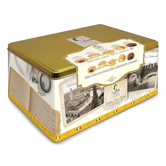 Matilde Vicenzi Verona Cookie Tin - Gourmet Italian Cookies Assortment in Individually Wrapped Trays - Pastries & Bakery Dessert Gifts for Mothers, Fathers Day - Puff Pastry, Assorted Cookies in Italian Design Gift Tin 27oz (765g)