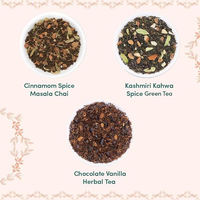 VAHDAM, BLUSH - Assorted Christmas Tea Gift Set for Women (3 Premium Teas) Tin Caddy Presentation Box | Loose Leaf Teas | Gluten Free & Non GMO | Gifts for Her