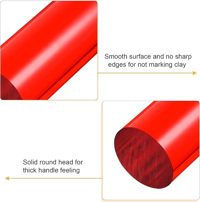 HARFINGTON Acrylic Clay Roller 7.28 Inch x 1 Inch Solid Non-Stick Plastic Round Tube Roller Polymer Clay Rod Fondant Rolling Pin for Shaping, Sculpting, Modeling DIY Crafts, Red