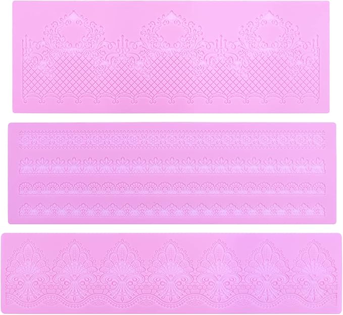 Silicone Molds for Cake Decorating - Embossing Lace Fondant Molds, Cake Flowers Lace Mats Set of 3