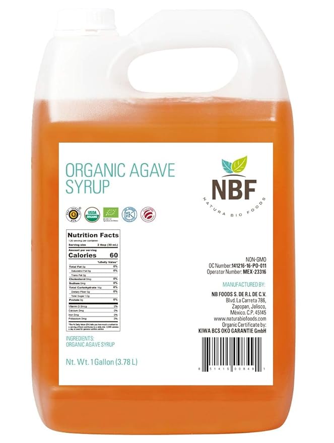 NBF, Agave Syrup, Organic, Nectar, Low Carb, Sugar substitute for baking, drinks & more, Family-friendly, Gluten free, Ideal for restaurants and industrial kitchens, Ambar, 176oz
