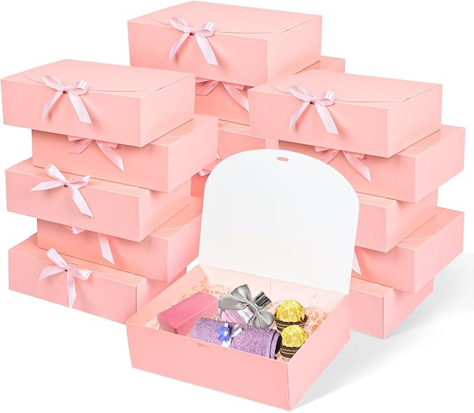15Pack Gift Boxes with Lids, 10.6x7.8x3.1 Inches Bridesmaid Proposal Box with Ribbon, Pink Gift Boxes for Presents,Kraft Paper Boxes for Wedding Christmas Birthday Baby Shower Party