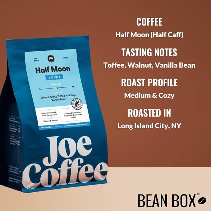 Half Moon Half Caff - Roasted by Joe Coffee Company - Whole Bean Coffee - 6 Ounce Bag