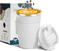 YINBAOGE Insulated Travel Coffee Mug Spill Proof Leak Proof Pobtable To Go Camping Stainless Steel Coffee Tumbler Reusable Coffee Cups with Lids Thermos for Hot and Cold Drink (White, 12 OZ)