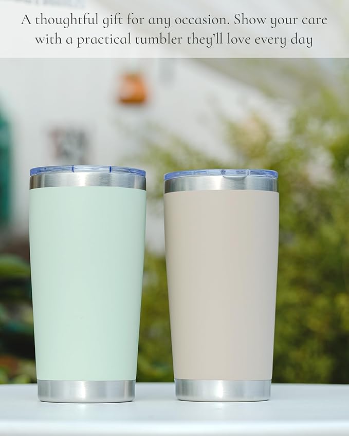 Travel Coffee Tumbler 20oz, 1 Pack Leakproof Travel Coffee Mug with Lid and Straw, Stainless Steel Double Wall Vacuum Insulated Tumbler for Hot/Iced Drinks (Textured Matte, Mint Green)