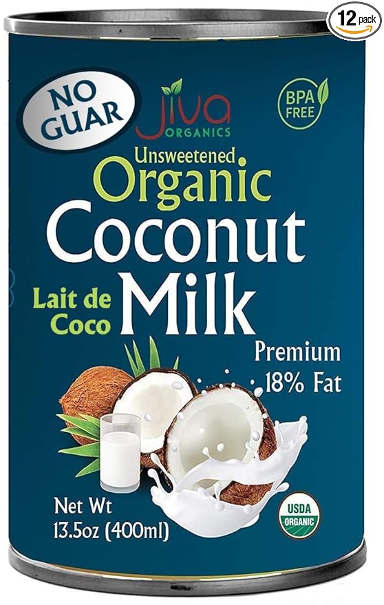Organic Coconut Milk 13.5 Ounce (Pack of 12) - Unsweetened, Premium FULL 18% Fat, Vegan, Paleo, No Guar Gum, BPA Free, Keto Friendly by Jiva Organics