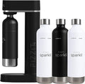 Fizzit Spärklï Carbonated Water Soda Maker with 1 Black Stainless Steel Bottle & 2 White Stainless Steel Bottles