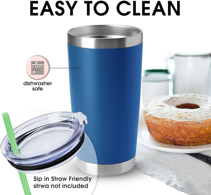 HASLE OUTFITTERS 20oz Tumblers Stainless Steel Mugs with Lid Double Wall Vacuum Insulated Coffee Cups for Cold & Hot Drinks (20oz-Dark Blue, 4 Pack)