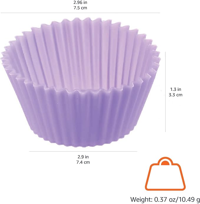Amazon Basics Reusable Silicone Baking Cups, BPA Free Muffin Liners, Dishwasher Safe, 2.9 x 2.9 x 1.3 in (LxWxH), Multicolor, Pack of 12