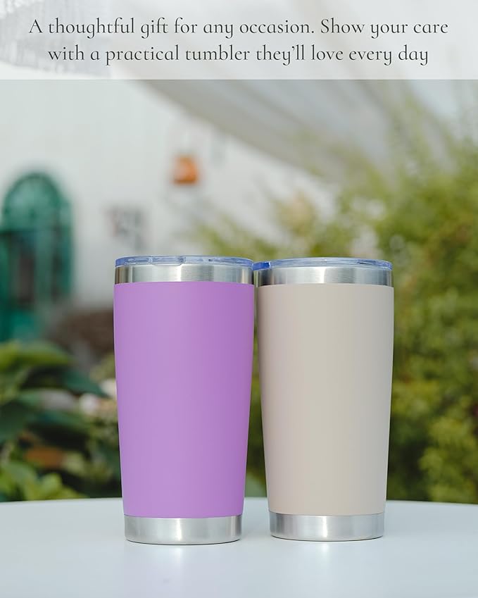 Travel Coffee Tumbler 20oz, 8 Pack Leakproof Travel Coffee Mug with Lid and Straw, Stainless Steel Double Wall Vacuum Insulated Tumbler for Hot/Iced Drinks (Textured Matte, Lilac Pink)