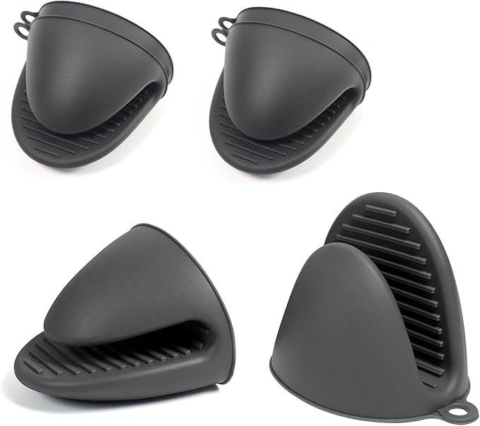 6 Pack Mini Oven Mitts Silicone Pot Holders Heat Resistan for Kitchen, Small Silicone Oven Gloves Kitchen Mittens Air Fryer Mitts Mini Hot Pot Pinch Grip for Baking & Grilling, Dark Grey