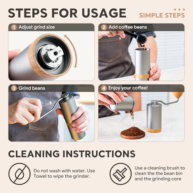 Manual Coffee Grinder Adjustable Setting，Portable Manual Grinder Conical Ceramic Burr Stainless Steel,Capacity 30g