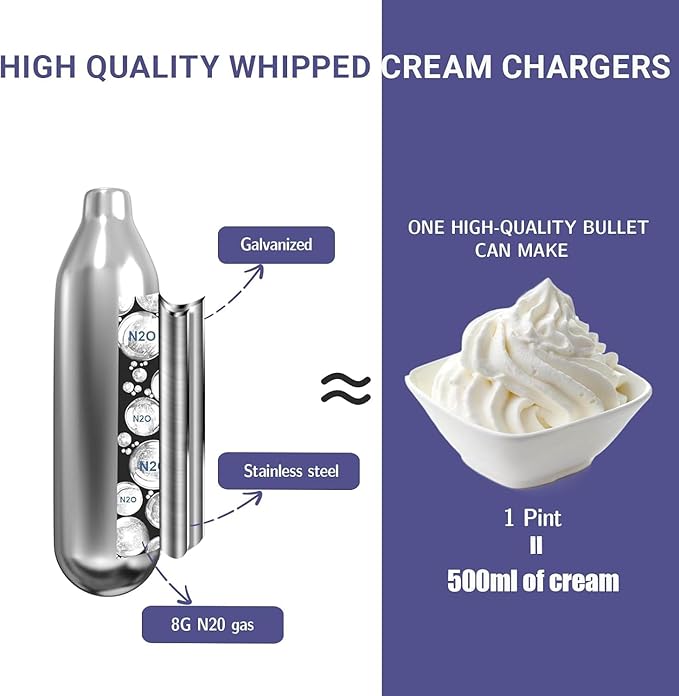 Whipped Cream Chargers, 8g Whip Cream Charger Cylinder Food Grade Original Flavor With Long Shelf Life, Perfect for Desserts, Cake, Beverages and Gourmet Dishess, Whipped Cream Chargers 8g