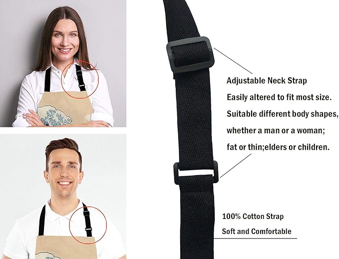 Hokusai The Great Wave Bib Apron with Adjustable Neck for Men Women,Suitable for Home Kitchen Cooking Waitress Chef Grill Bistro Baking Apron