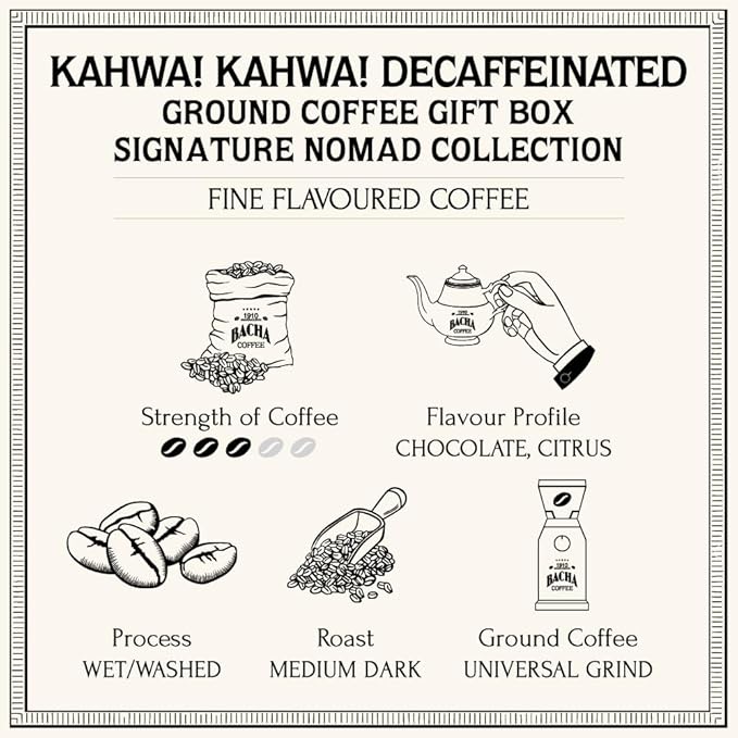 Bacha Coffee | Kahwa! Kahwa! Fine Flavoured Signature Nomad Collection, 100% Arabica Specialty Coffee, Ground Beans, Medium Dark Roast, 250g