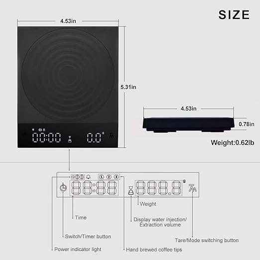 Rechargeable Mini Coffee Scale with Timer,FSJCOFFEE Espresso Scale Metal Body 2kg/0.1g Precision Coffee Scale, for Pour-Over Coffee,Portable Digital Kitchen Scale, Food Scale with Auto Timer (Black)