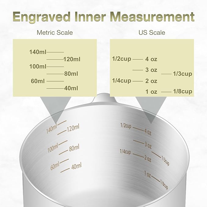 2PCS 2/3Cup (160ml, 5.3oz) Single Measuring Cup, Etched Inner Scale Stainless Steel Measure Scoop, Metric and US Measurement, Dishwasher Safe