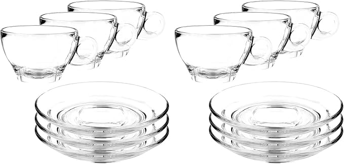 LEMONSODA Clear Large Glass Coffee Mug with Handles for Hot Beverages, Clear Mugs for Espresso, Tea, Cappucino, Latte, Juice (8.75 oz, 10.5 oz, 12 oz) (8.75 oz, Set of 12)