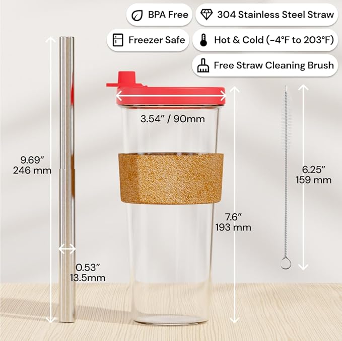 Dodoko Hot Pink Reusable Boba Tea Cup with Straw, 24 oz - Insulated BPA Free Shatterproof Tumbler for Iced Coffee, Smoothies, Cold Drinks - Dishwasher Safe, Includes Straw Cleaner