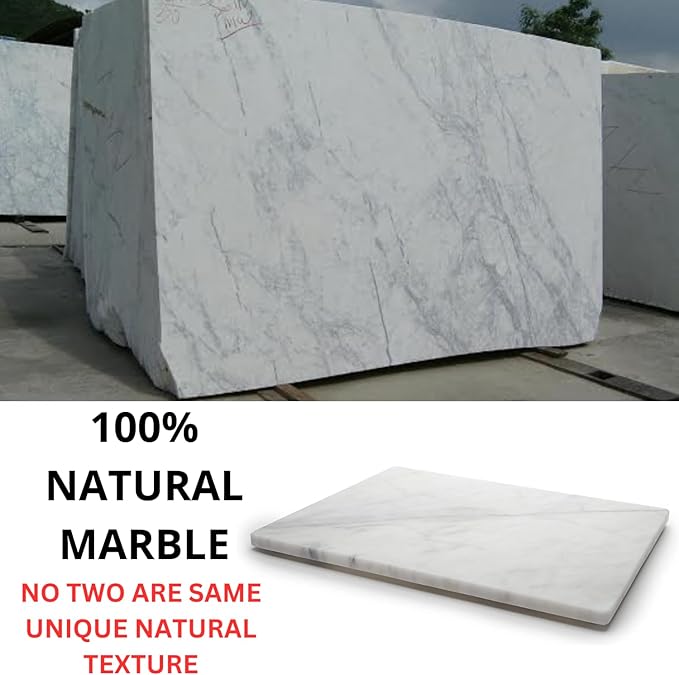 KC KULLICRAFT 8×12 White Marble Cheese & Charcuterie Serving Board – Natural Marble Cutting Board & Pastry Slab with Non‑Slip Feet – Premium Stone Kitchen Tray Gift.