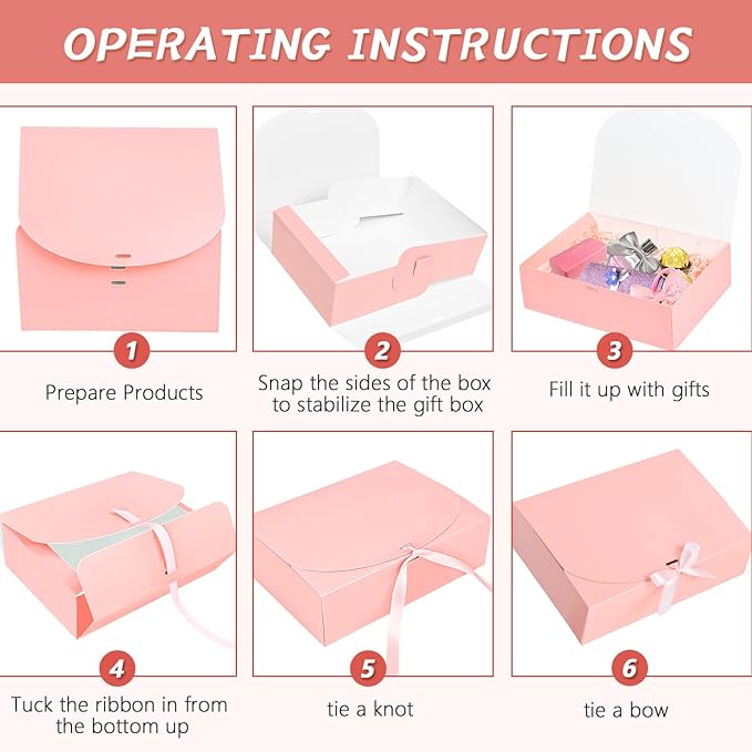 12Pack Pink Gift Boxes with Lids, 12×9.8×3.1 Inch Groomsmen Proposal Box, Luxury Pink Gift Box with Ribbon for Wedding, Birthday, Party, Christmas, Bridesmaid, Graduation Gift
