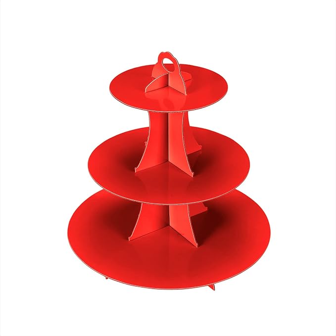 2Pcs 3-Tier Cupcake Stand, Cake Stand holder, Tiered DIY Cupcake Stand Tower for Dessert Table Displays, Birthday Theme Party Favors Decoration, Floral Tea Party, 12" W x 12.8" H, Red