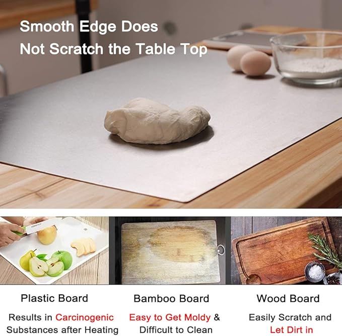 LandHope Large Cutting Board 304 Stainless Steel Cutting Board Metal Baking Mat Non Stick Thick Board Cutting Fruit Vegetable Meat Kneading Rolling Bread Pizza Biscuits Dough Sturdy Kitchen