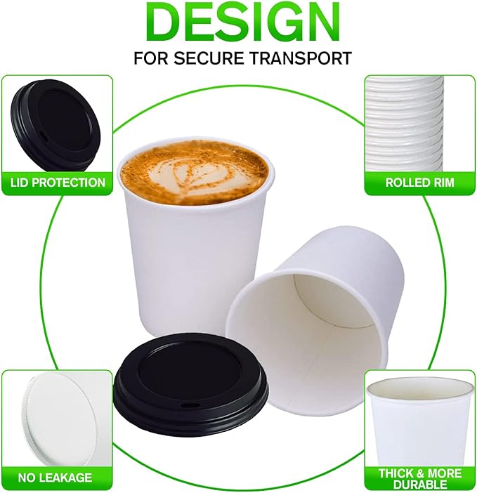 Smygoods White Disposable Paper Coffee Cups with Lids (10 OZ, 25 Count) For Hot Beverages, Tea, Espresso, Cocoa - To Go Drink Containers, Café & Office