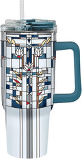 RainCaper 18/8 Stainless Steel Insulated Water Tumbler with Straw | 30oz, BPA-Free, Double Wall for Hot & Cold | Travel-Friendly, Cup Holder Ready (Frank Lloyd Wright Waterlilies)
