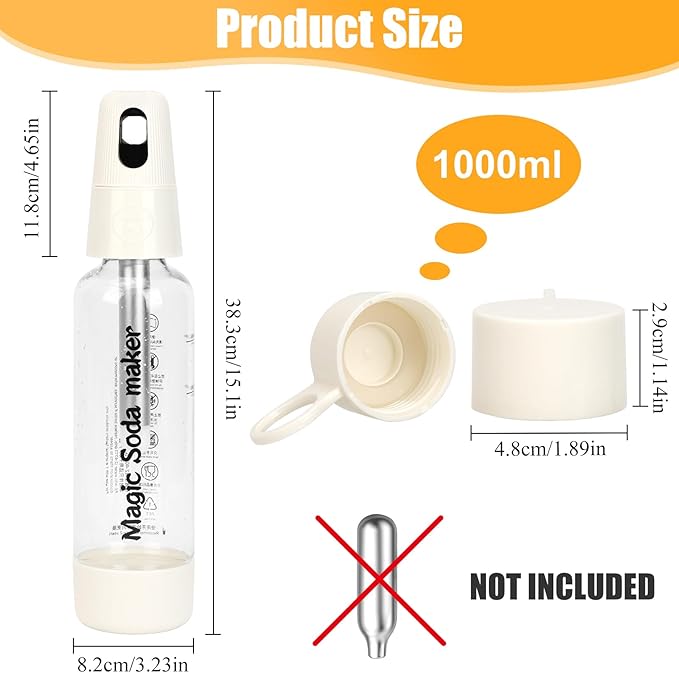 Portable Soda Siphon, 1L Travel Sparkling Water Maker Machine for Home & Outdoor, Carbonated Water Soda Streaming Machine, Soda Maker for Cocktails or Fizzy Drink, 8 gram CO2 Cartridges(Not Included)