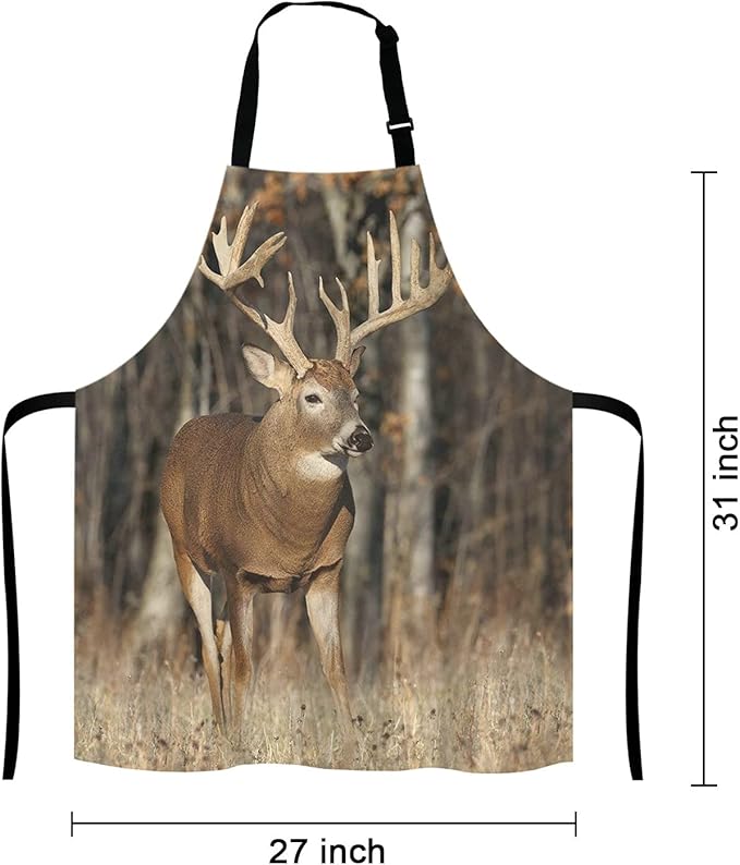 Deer Grass Hunting Bib Apron with Adjustable Neck for Men Women,Suitable for Home Kitchen Cooking Waitress Chef Grill Bistro Baking BBQ Apron