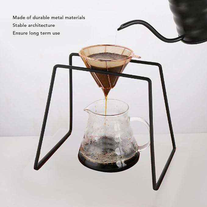 Pour Over Coffee Maker, Metal Coffee Dripper Stand Pour Over Coffee Stand Coffee Filter Paper Holder Set, Filter Cup Holder for Home Office Coffee Enthusiasts And Beginner (Black)